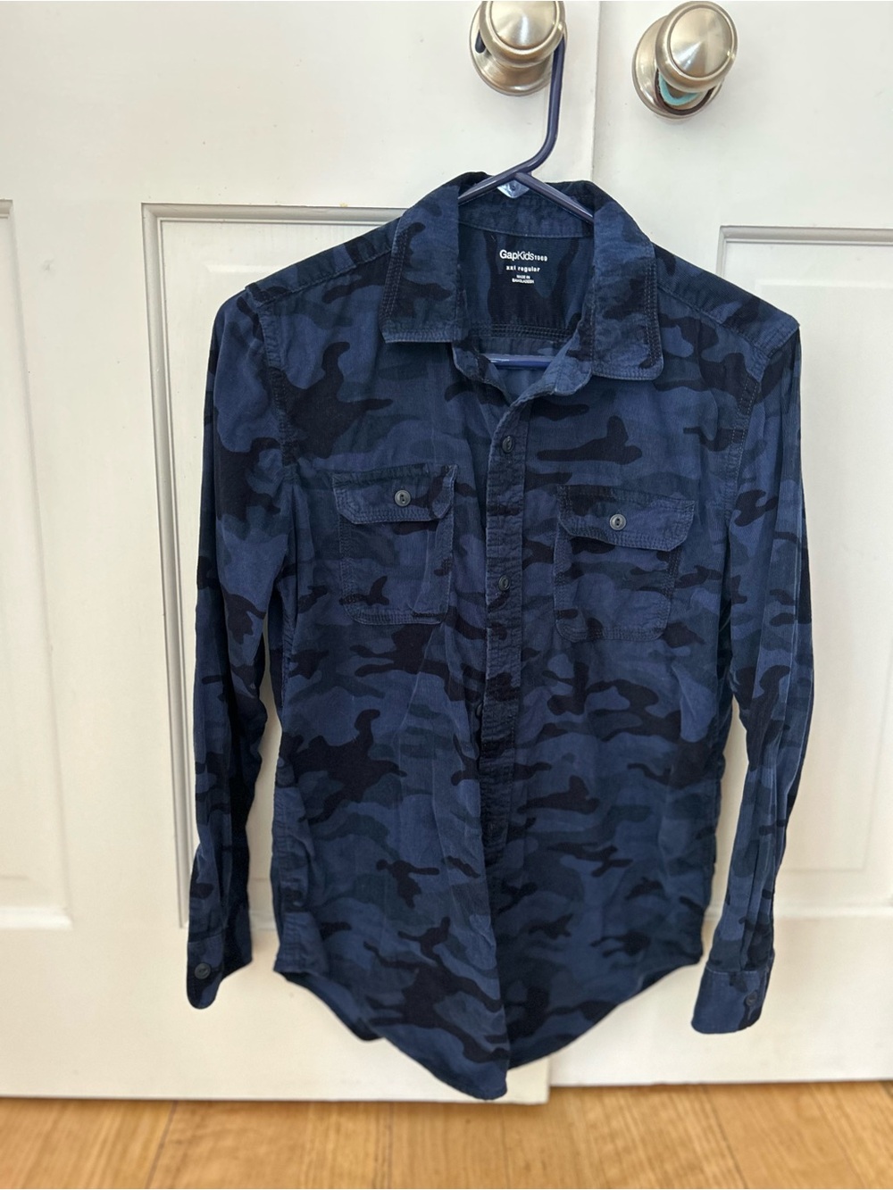 GapKids Navy Blue Camo Corduroy Button-Down Shirt